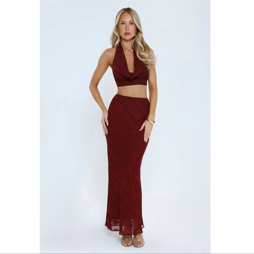 NWT Hello Molly Burgundy Maxi Skirt Set